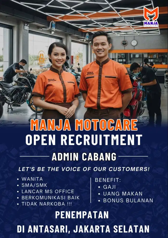 Lowongan Kerja Admin Cabang (Admin Sales) Salon Motor di Antasari