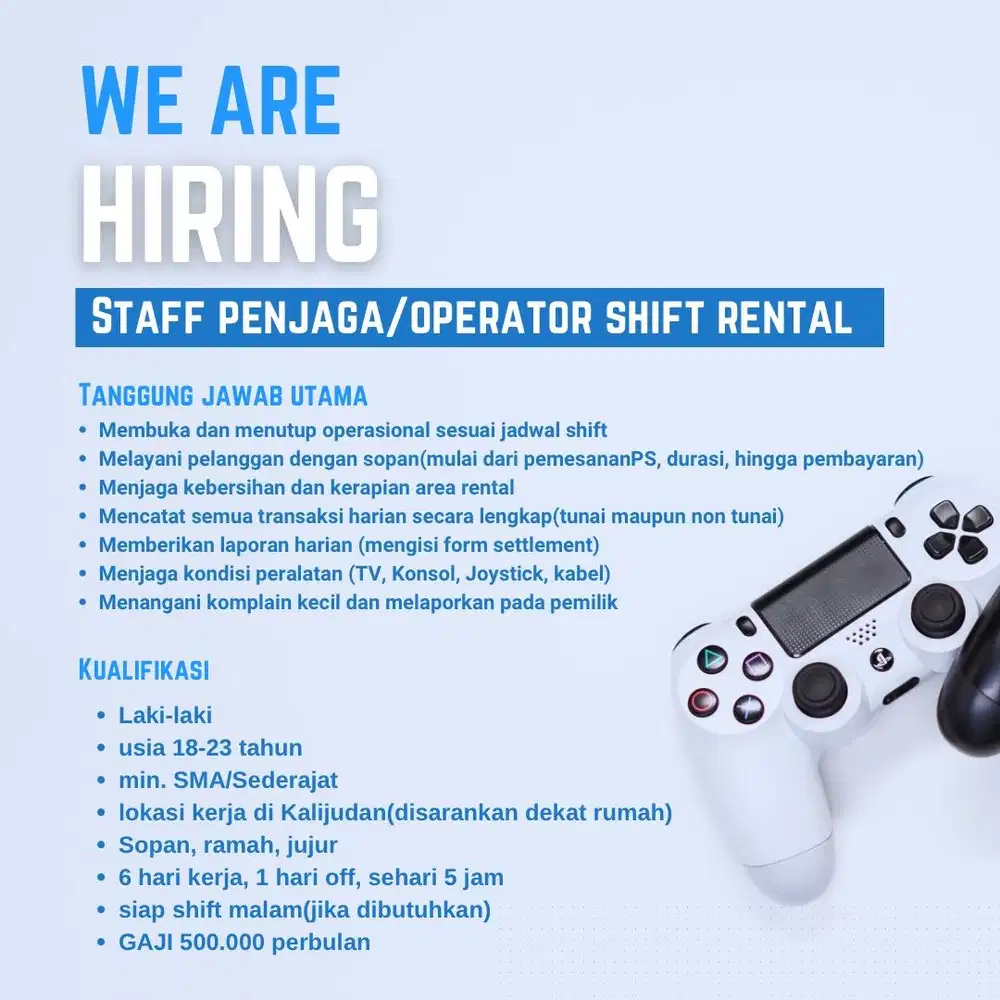 PART TIME PENJAGA RENTAL PS/OPERATOR PS