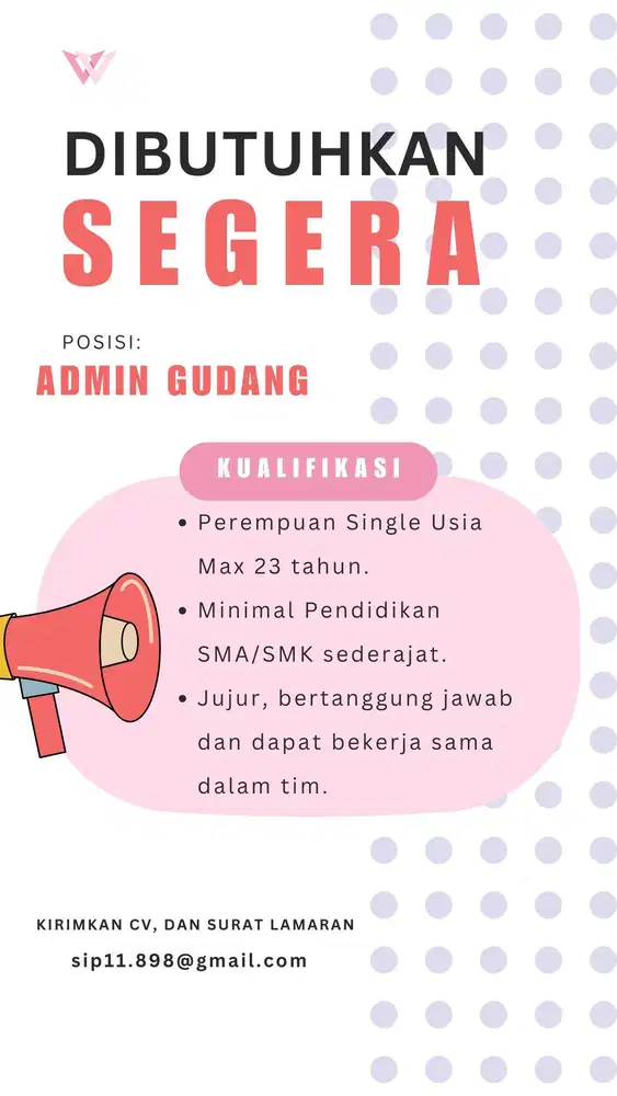 DIBUTUHKAN ADMIN GUDANG