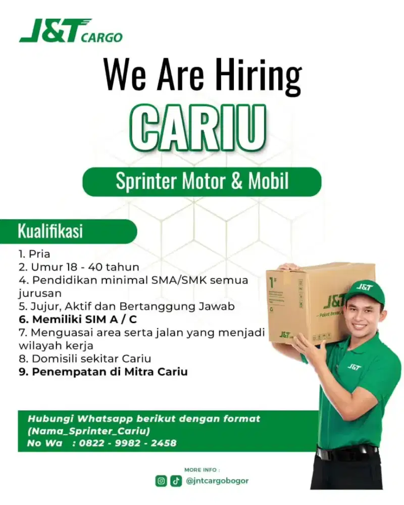 Loker Kurir Motor J&T Cargo