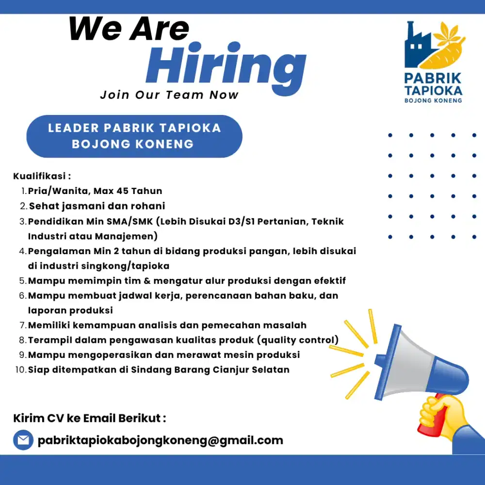 Lowker Leader Pabrik Tapioka - Cianjur Selatan