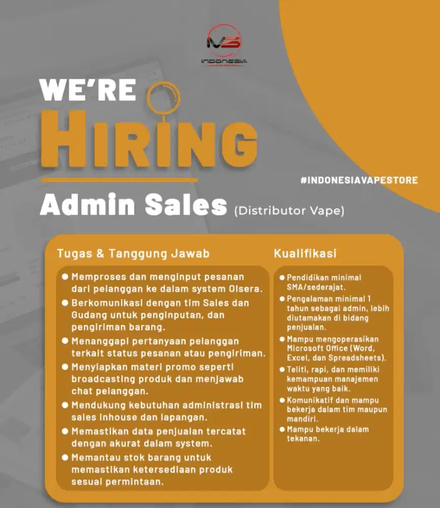 Butuh cepat admin sales dan SPG