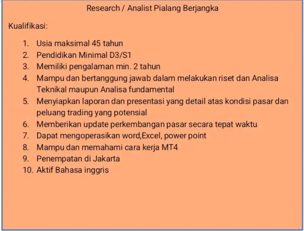Lowongan Research dan analis pialang Berjanbka