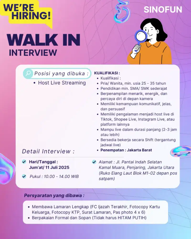 LOKER HOST LIVE STREAMING TERBARU