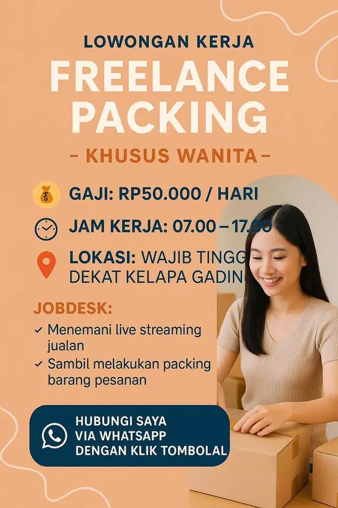 Lowongan FREELANCE HARIAN packing online shop