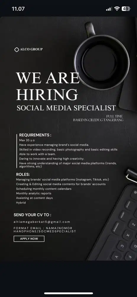 Lowongan kerja untuk social media specialist