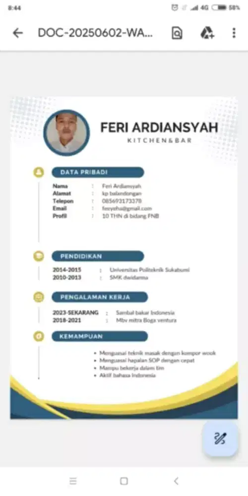 Nyari bos restoran/fnb
