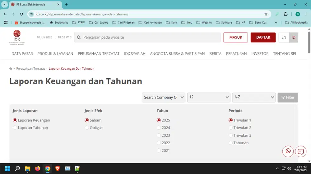 Data Skripsi Tesis Laporan Keuangan dan Tahunan Perusahaan IDX