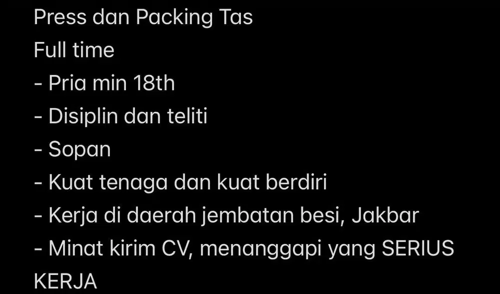 Tukang Press dan Packing Tas