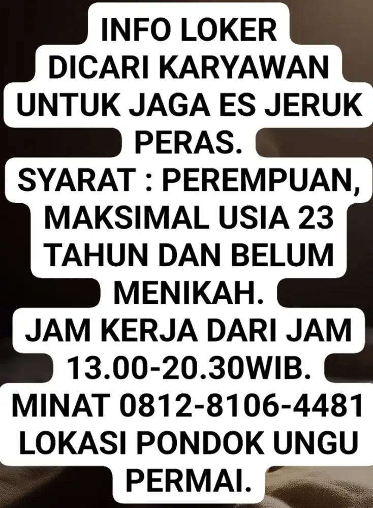 Info loker . Dicari yang serius