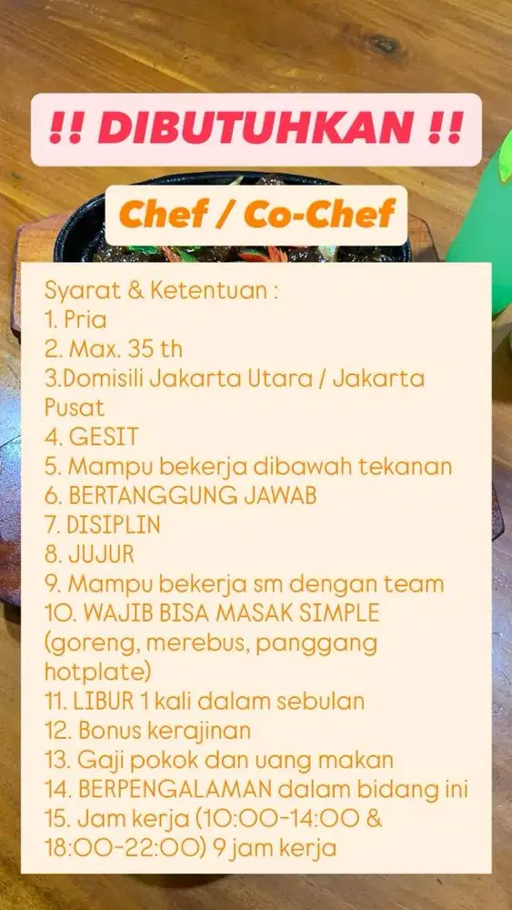 DICARI CHEF / CO-CHEC masak simple