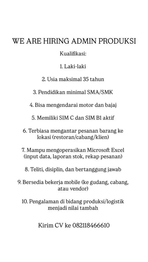 ADMIN PRODUKSI GUDANG