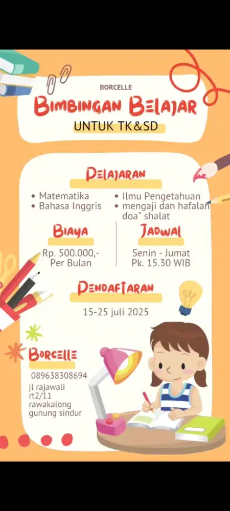 dibuka Jasa bimbingan anak belajar sampai bisa