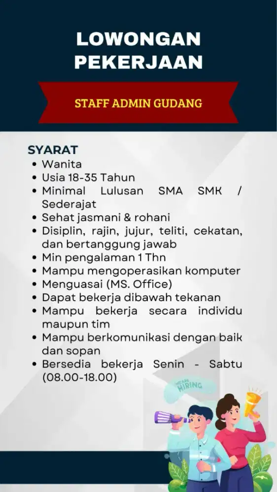 DIBUTUHKAN SEGERA STAFF ADMIN GUDANG