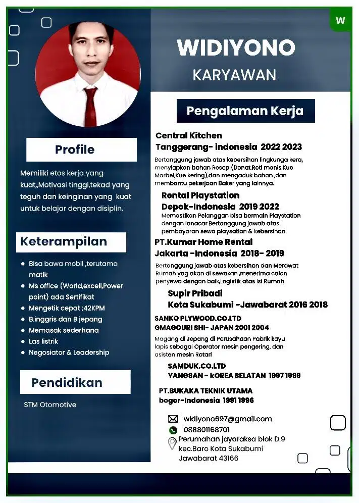 Cari kerja admin,staff atau supir Pribadi