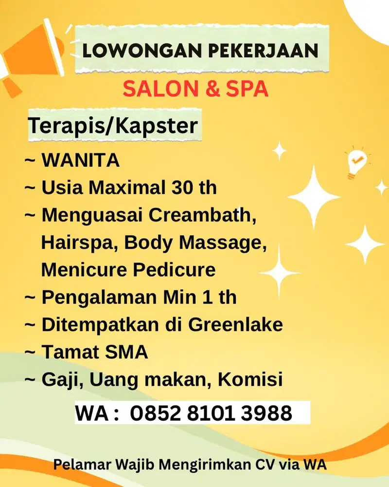 Lowongan kerja Kapster SALON