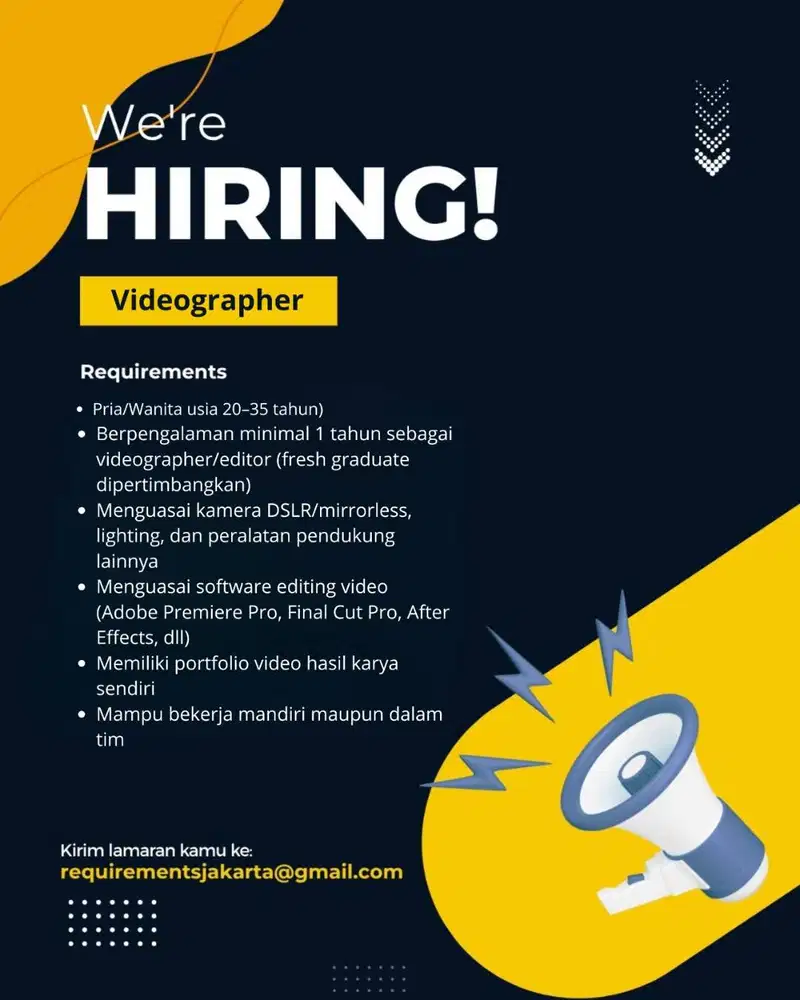 DIBUTUHKAN SECEPATNYA VIDEOGRAPHER