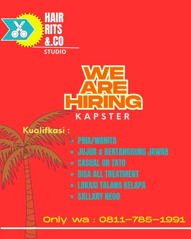 Lowongan Kerja Capster/Barber (Panata rambut)