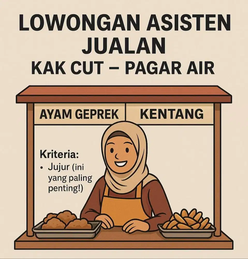 Lowongan Asisten Jualan Kak Cut –  pagar Air