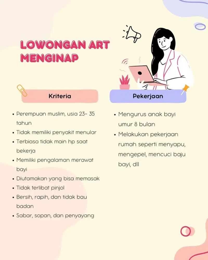 LOWONGAN ART MENGINAP JAGA BAYI