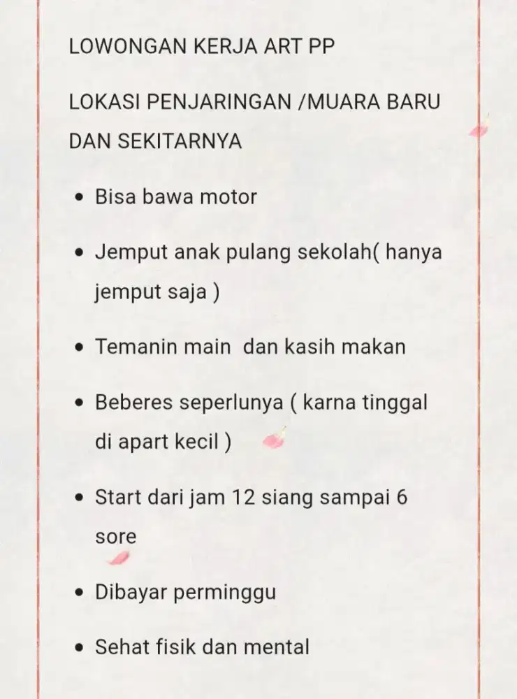 Dicari ART PP yang serius kerja