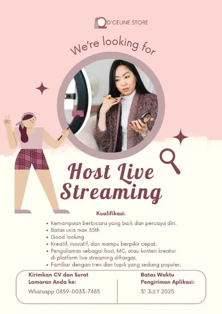 Di butuhkan wanita untuk host live produk baju cewek