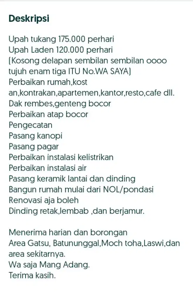 Tukang Harian dan Borongan Bangunan