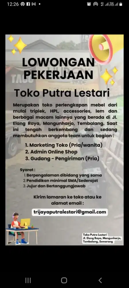 Dibutuhkan Sopir dan admin gudang