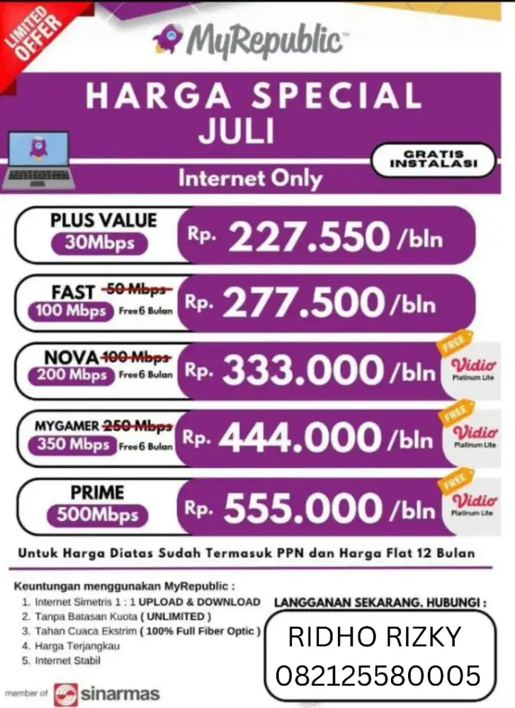 INTERNET RUMAHAN TERBAIK 100% FIBER OPTIC