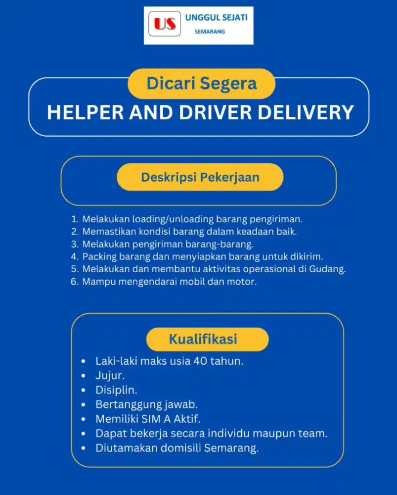 Dicari driver gudang serabutan