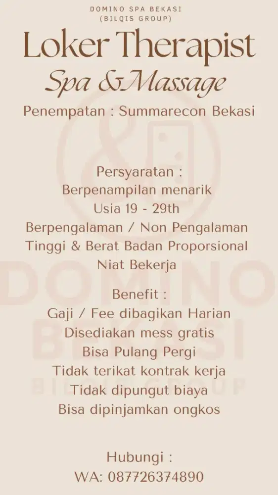 LOWONGAN KERJA THERAPIST SPA