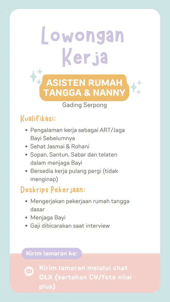 Lowongan Kerja ART dan NANNY Gading Serpong
