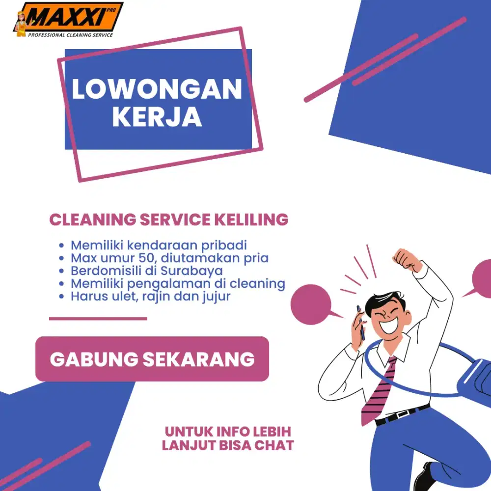 Dibutuhkan karyawan untuk jasa kebersihan keliling