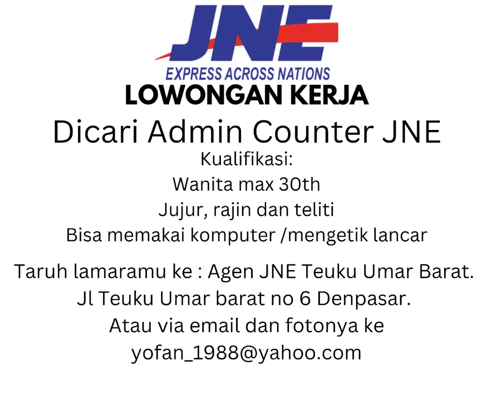 Admin Counter Agen JNE