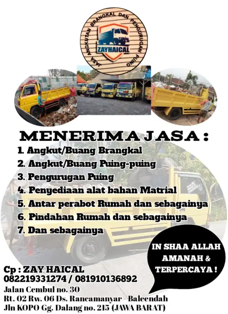 Jasa angkut Brangkal Bandung Cimahi dan sekitarnya